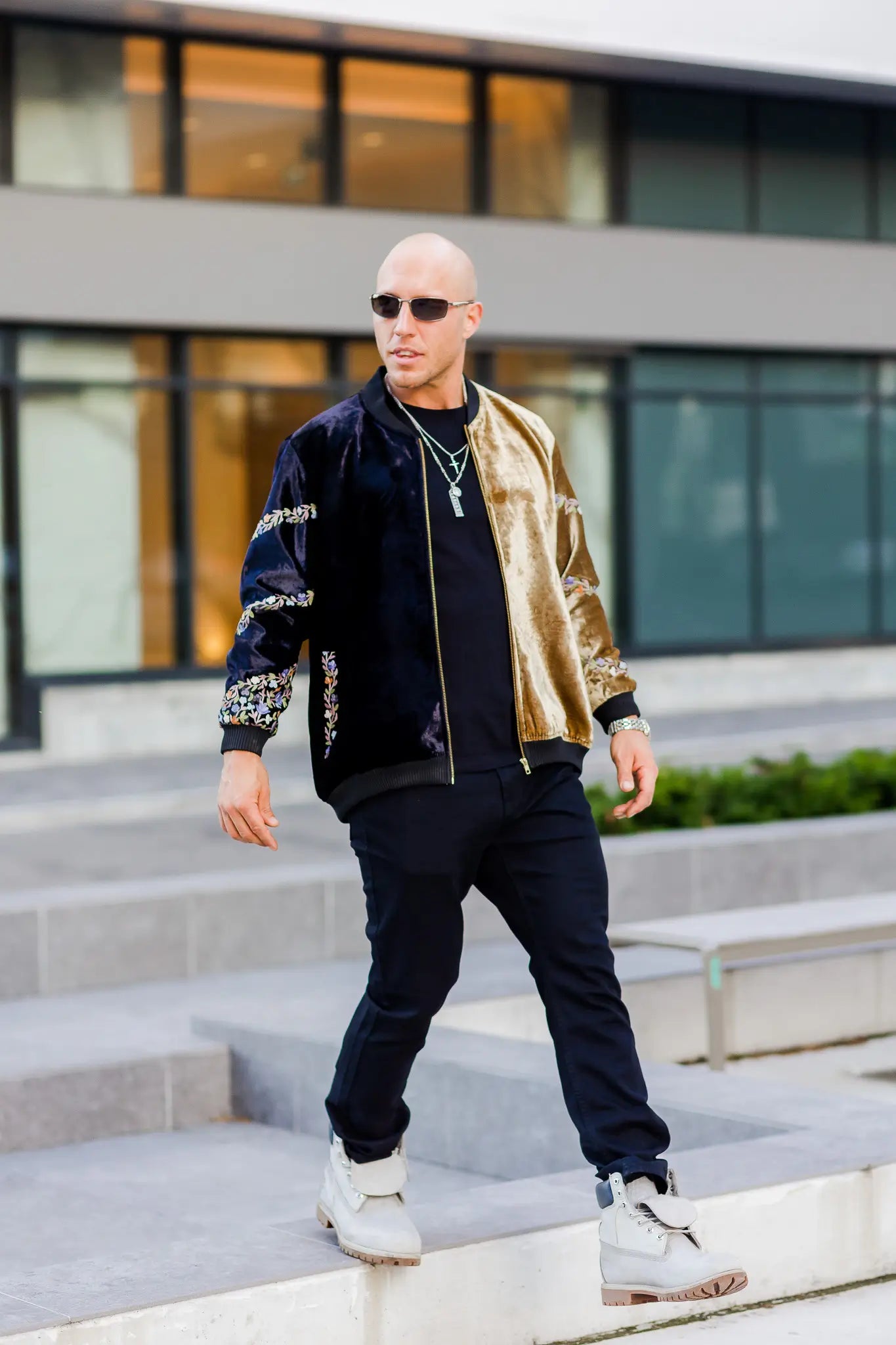 Men's Ombré Bomber Jacket: Black & Gold