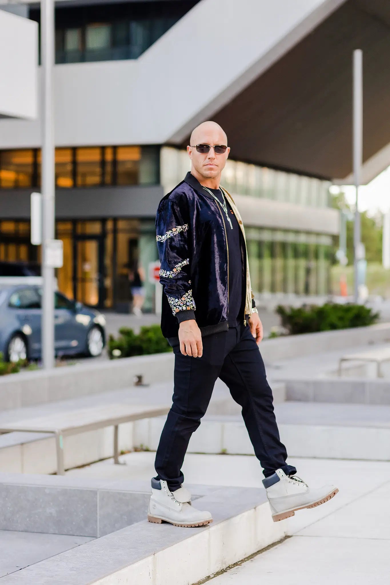 Men's Ombré Bomber Jacket: Black & Gold