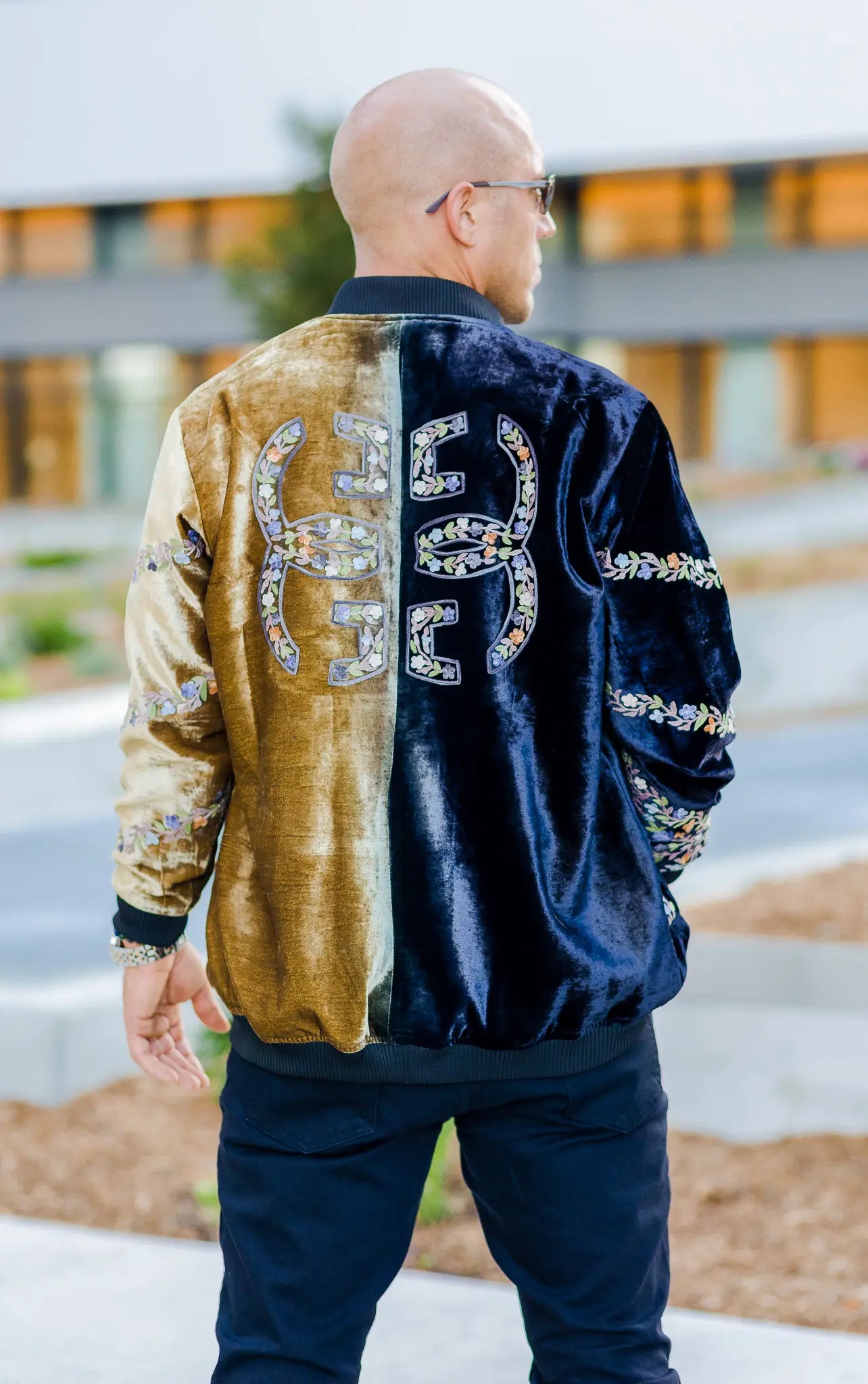 Men's Ombré Bomber Jacket: Black & Gold