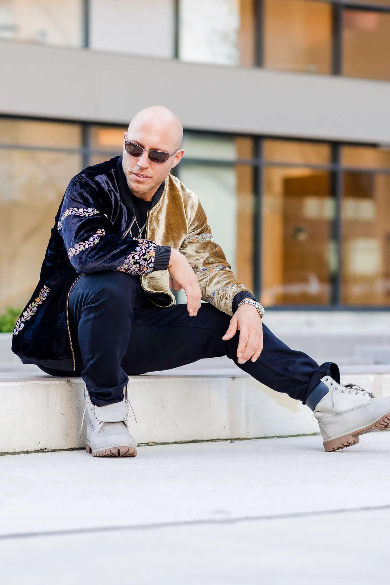 Men's Ombré Bomber Jacket: Black & Gold