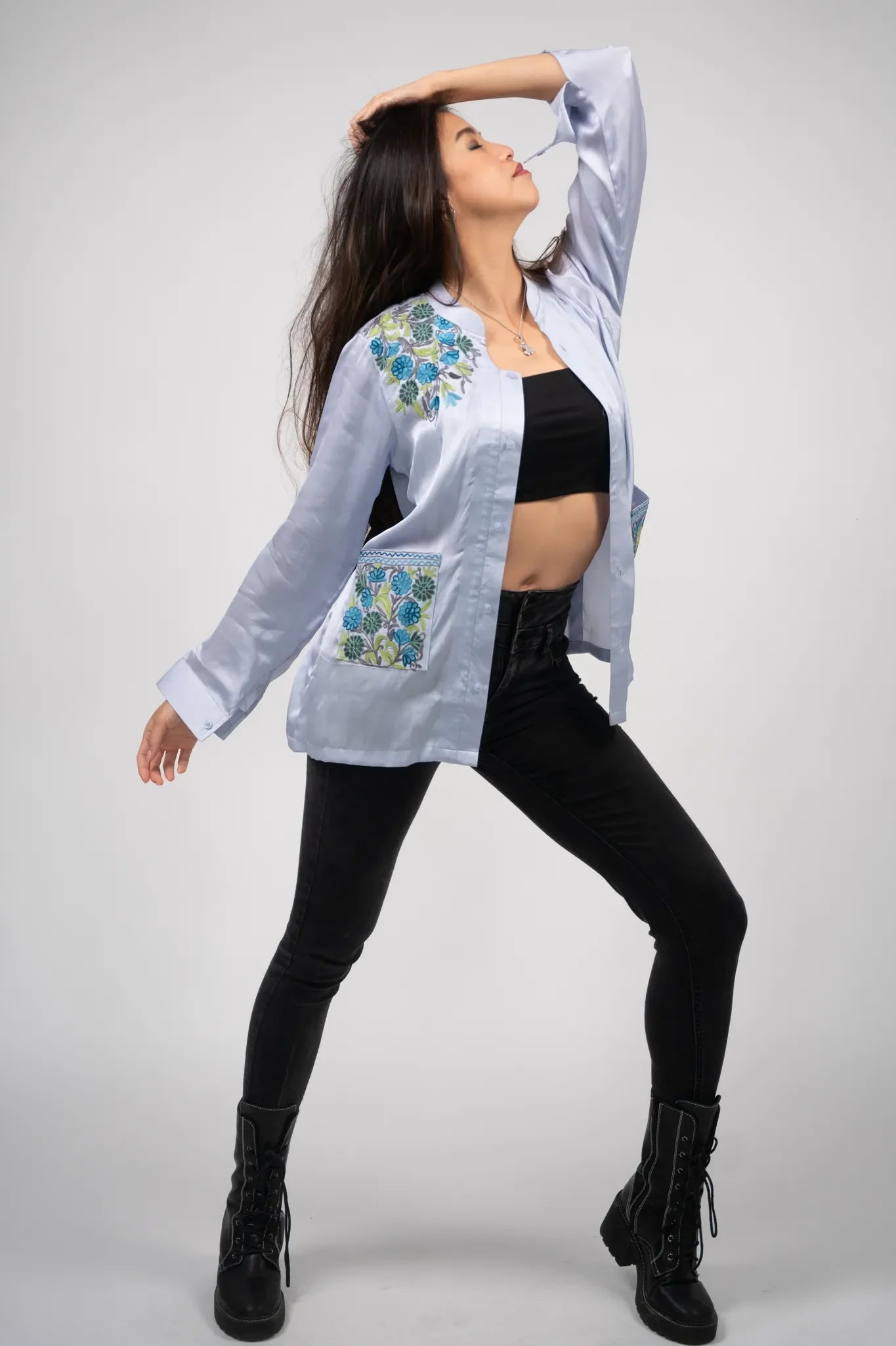 Satin Thread Double-Pocket Blouse