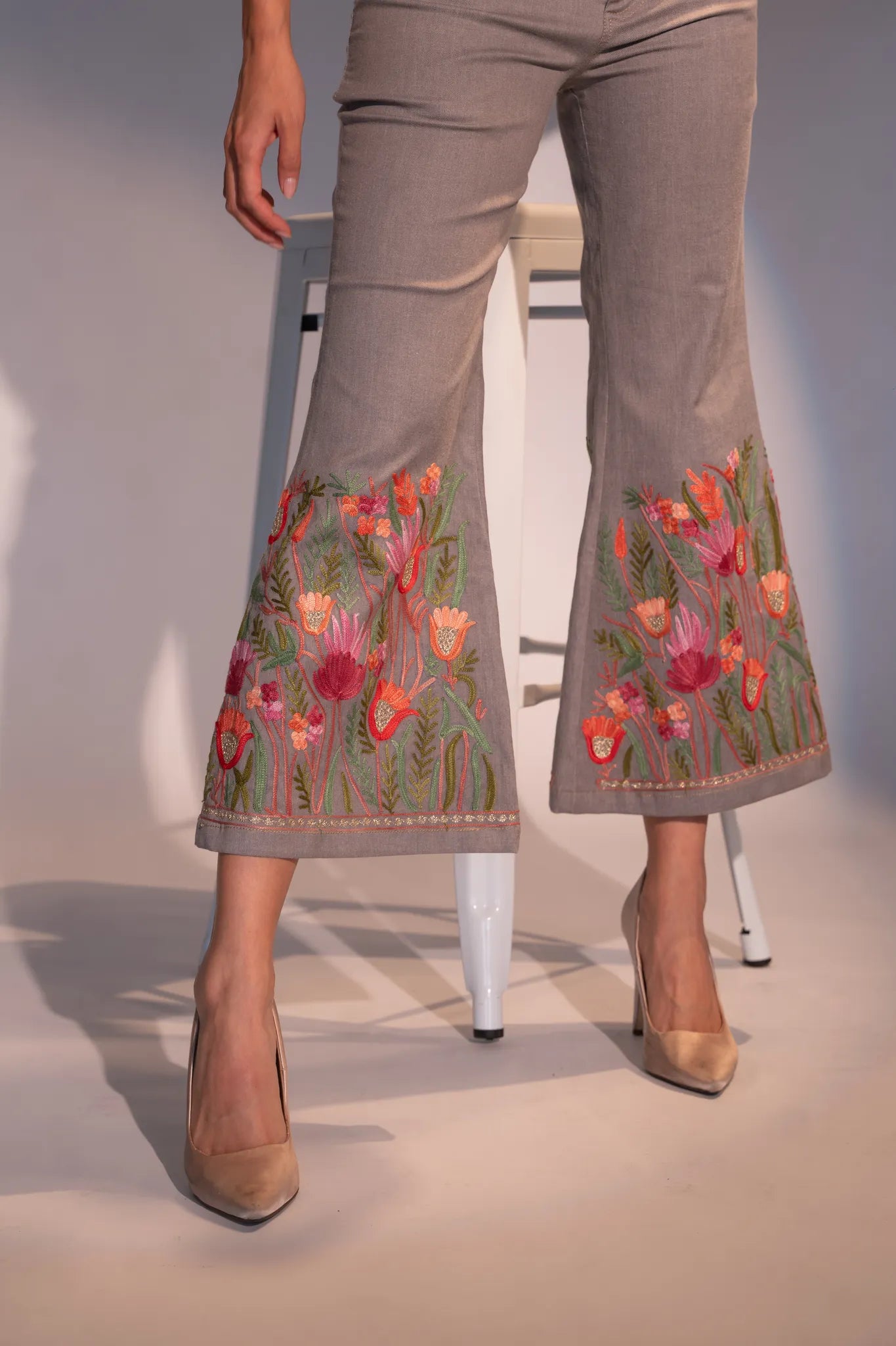 Grey Tulip Bell Bottom Denim