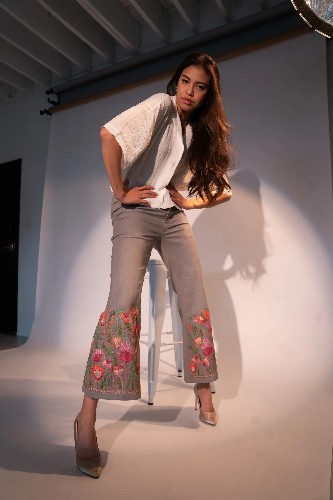 Grey Tulip Bell Bottom Denim