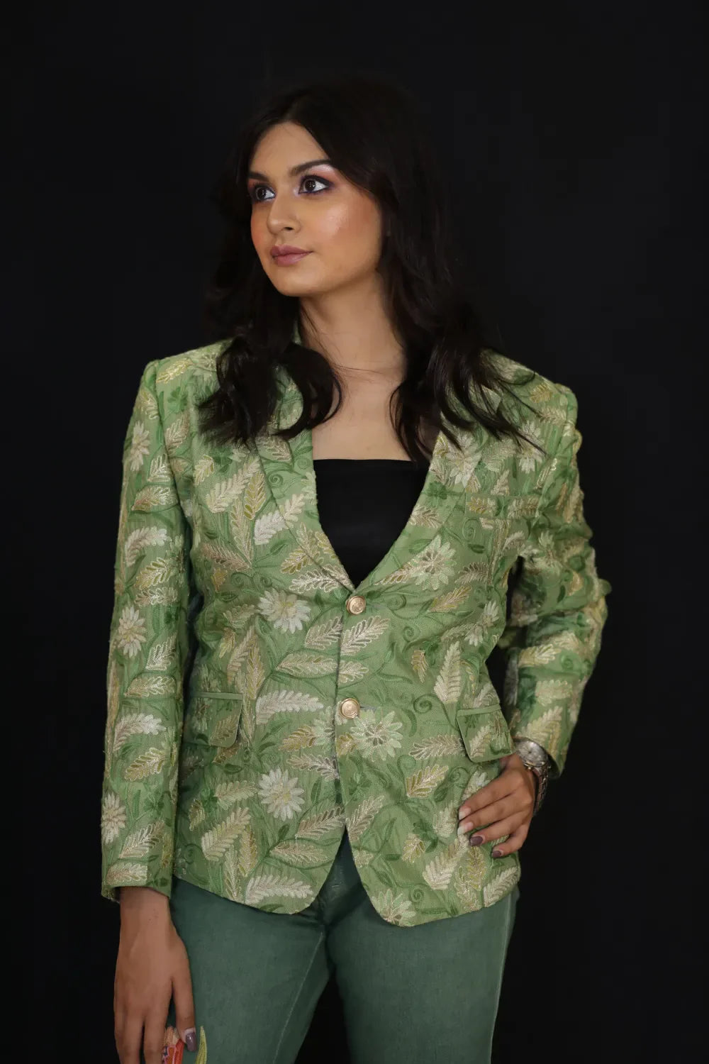 Sage Blossom Embroidered Women's Blazer