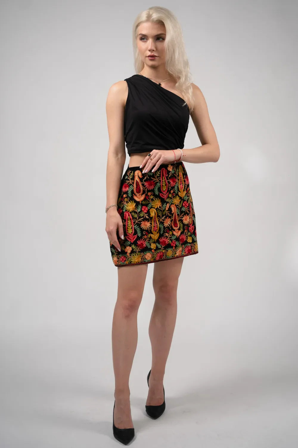 Custom Paisley Embroidery Jaal Black Skirt