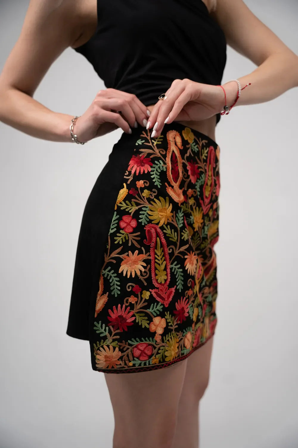 Custom Paisley Embroidery Jaal Black Skirt
