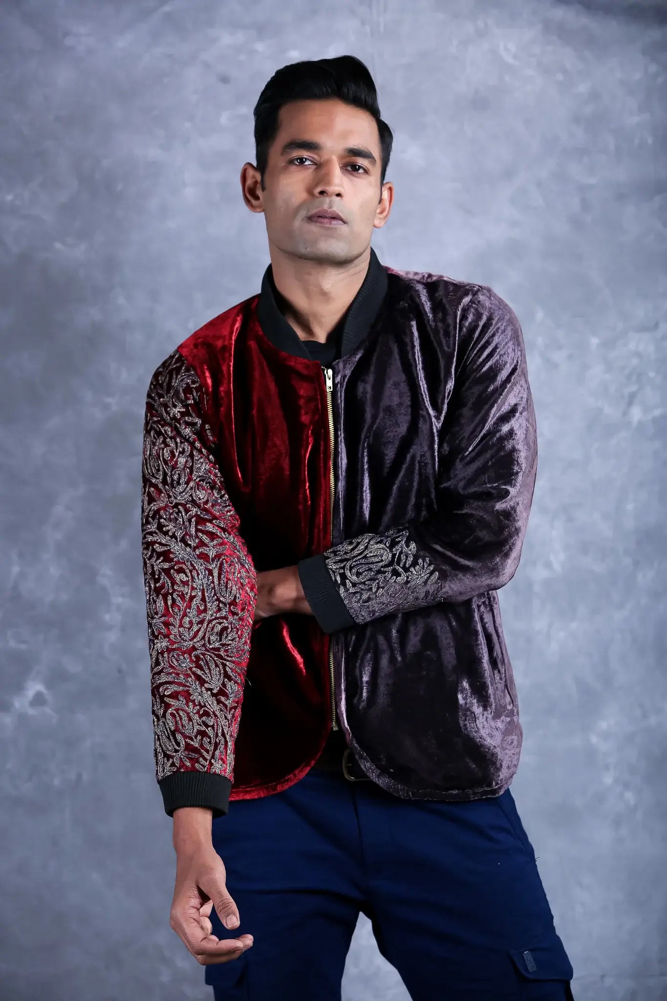 Ombré Bomber Jacket: Maroon & Brown