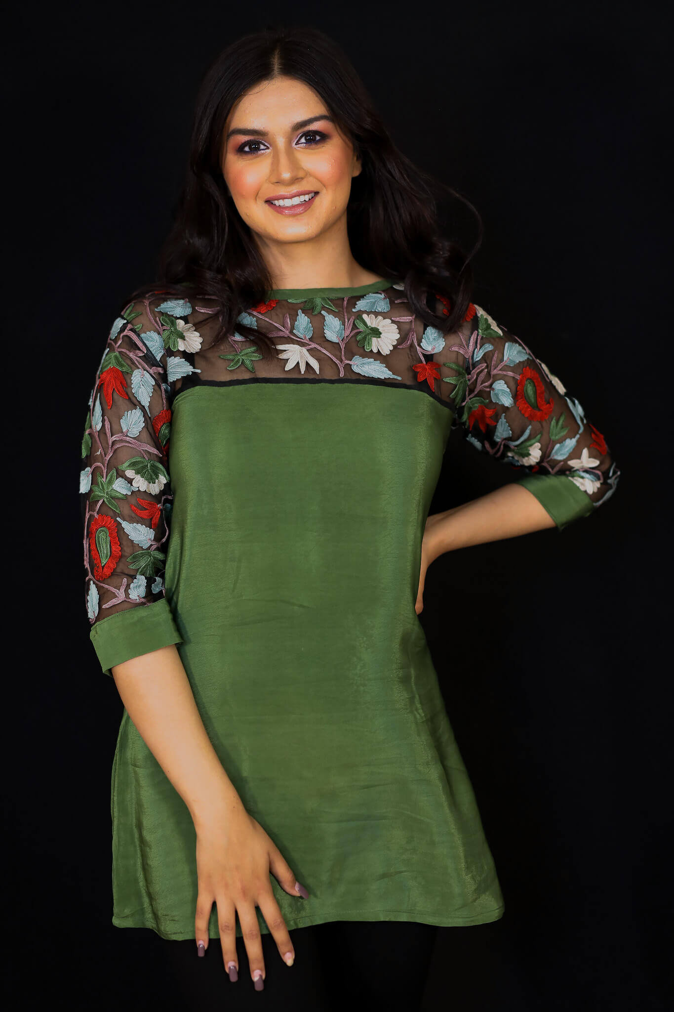 Crepe and Organza Contrast Top
