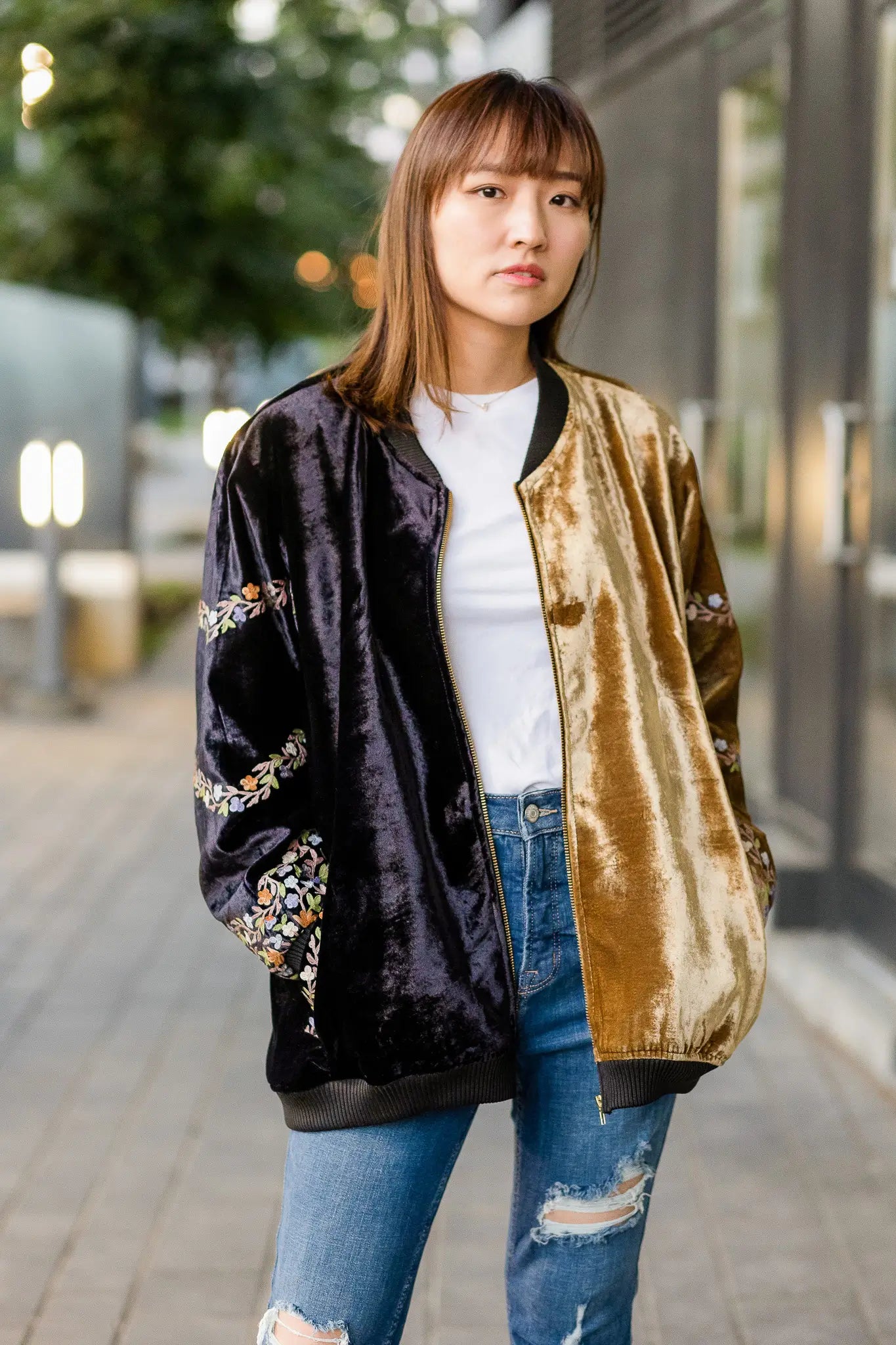 Ombré Bomber Jacket: Black & Gold