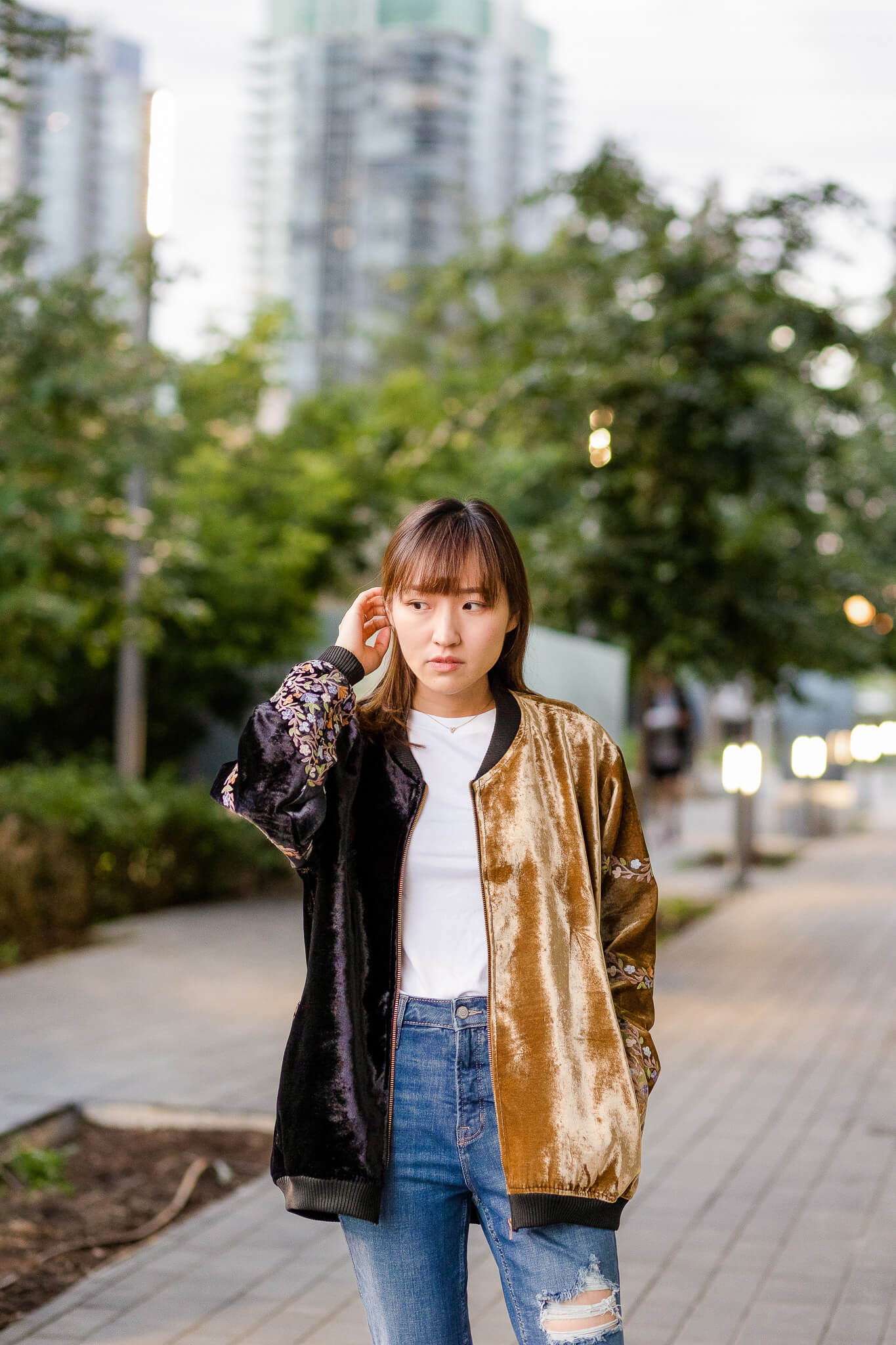 Ombré Bomber Jacket: Black & Gold