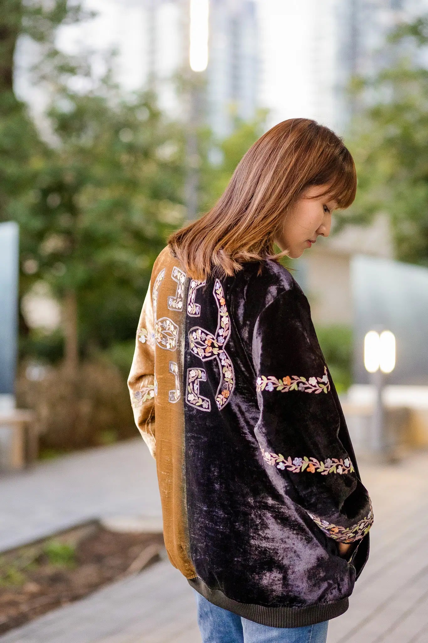 Ombré Bomber Jacket: Black & Gold