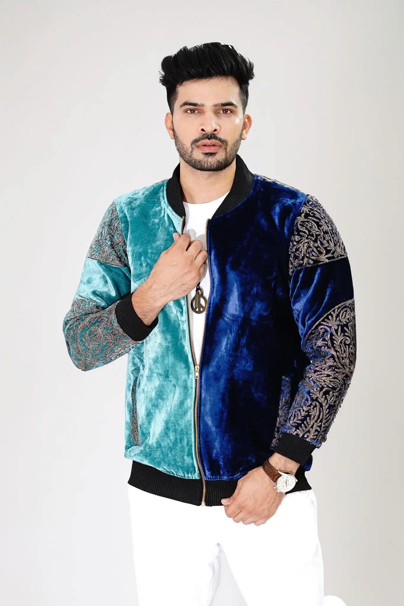 Ombré Bomber Jacket: Aqua & Electric Blue