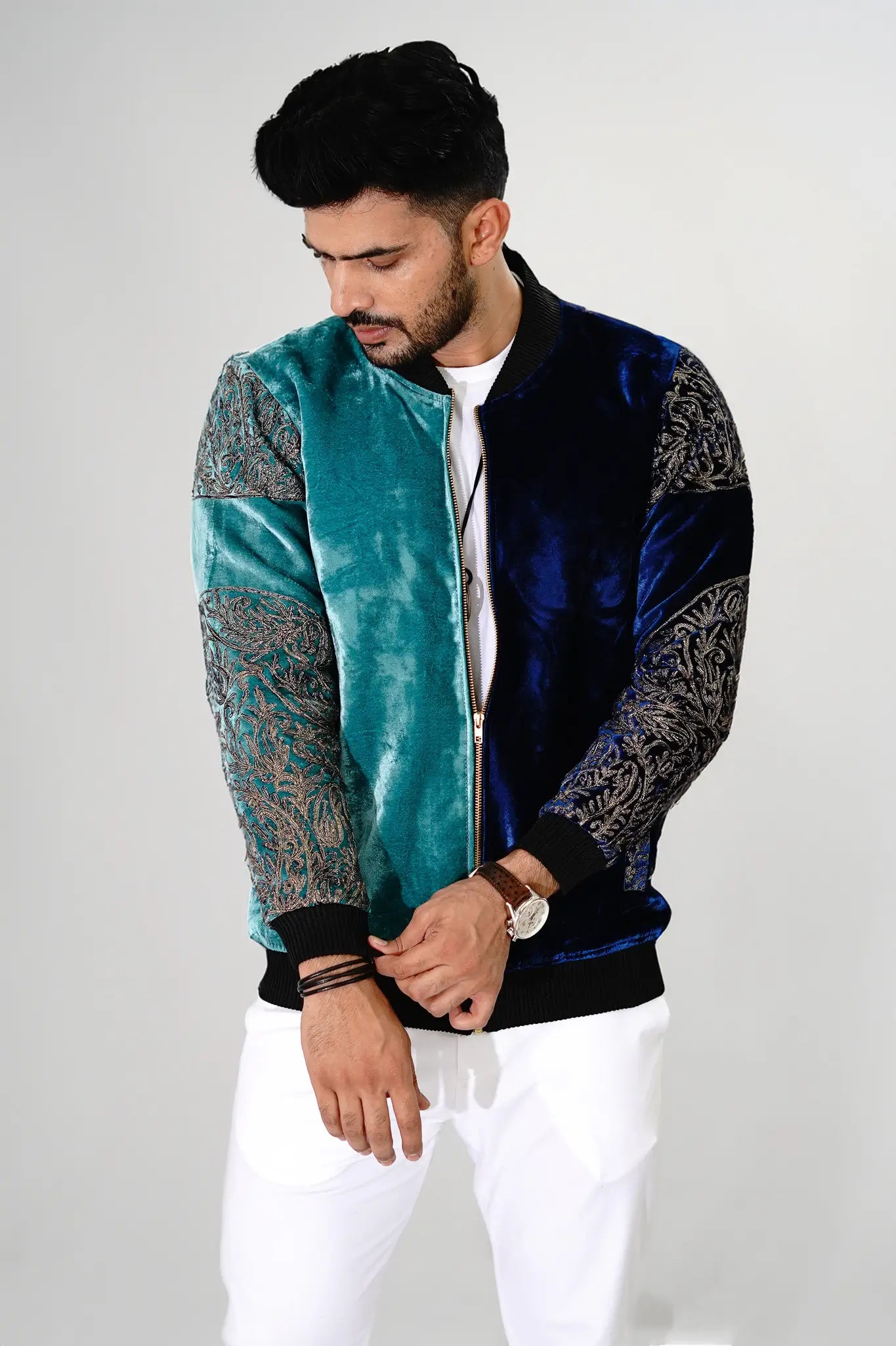 Ombré Bomber Jacket: Aqua & Electric Blue