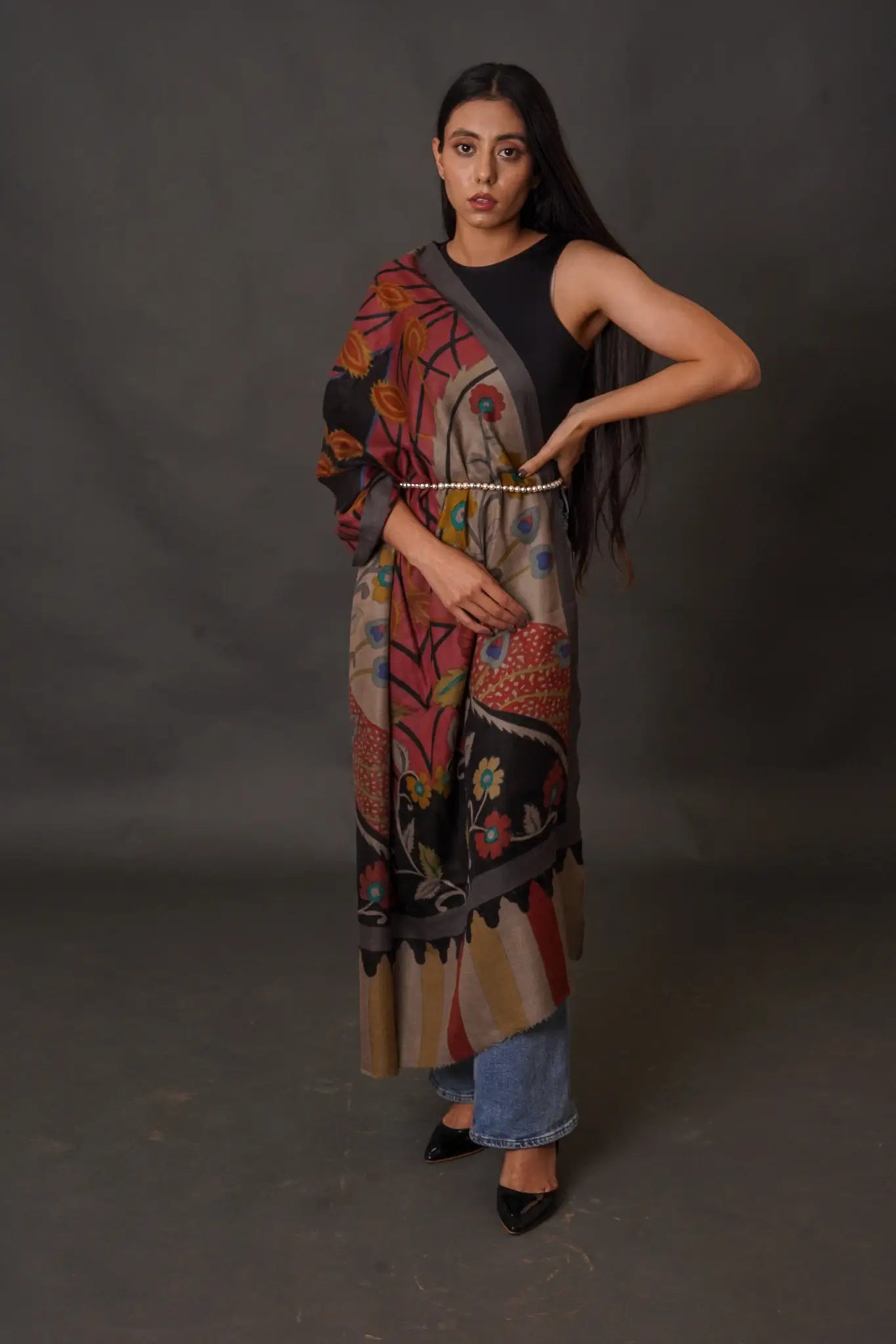 Natural & Rust Hand Paint Pashmina Scarf