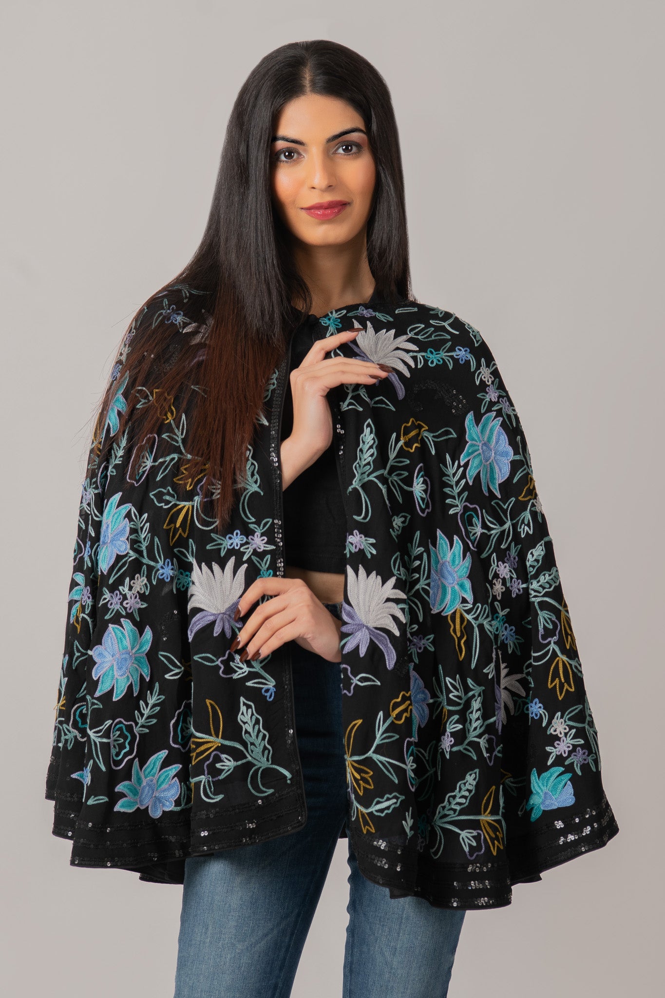 Women’s Embroidered Floral Poncho