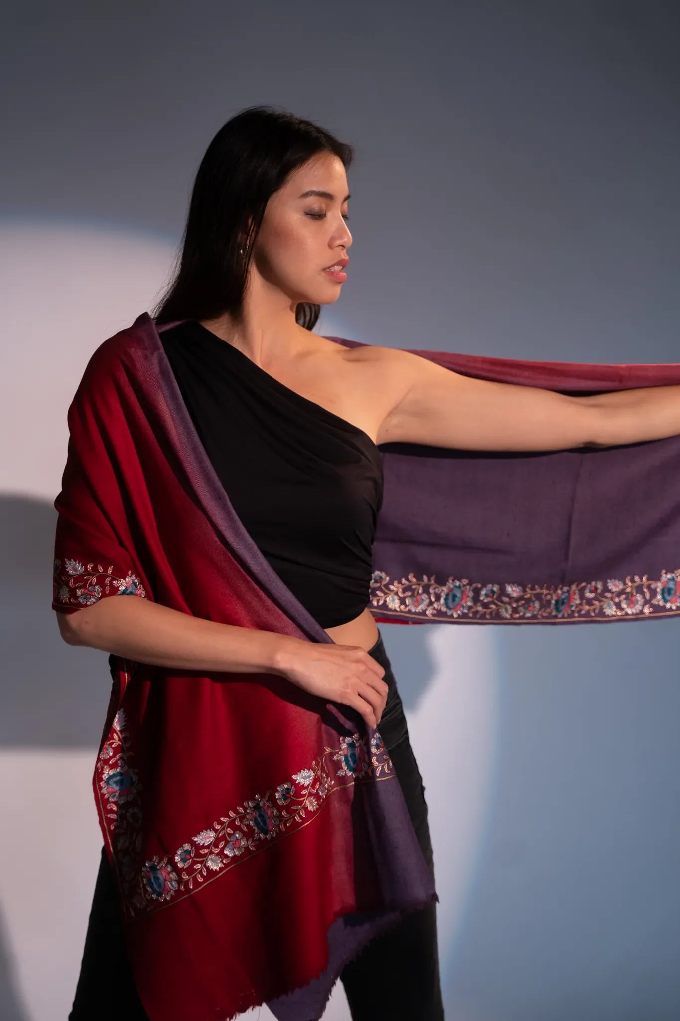Violet Red Imperial Threads Cashmere Shawl