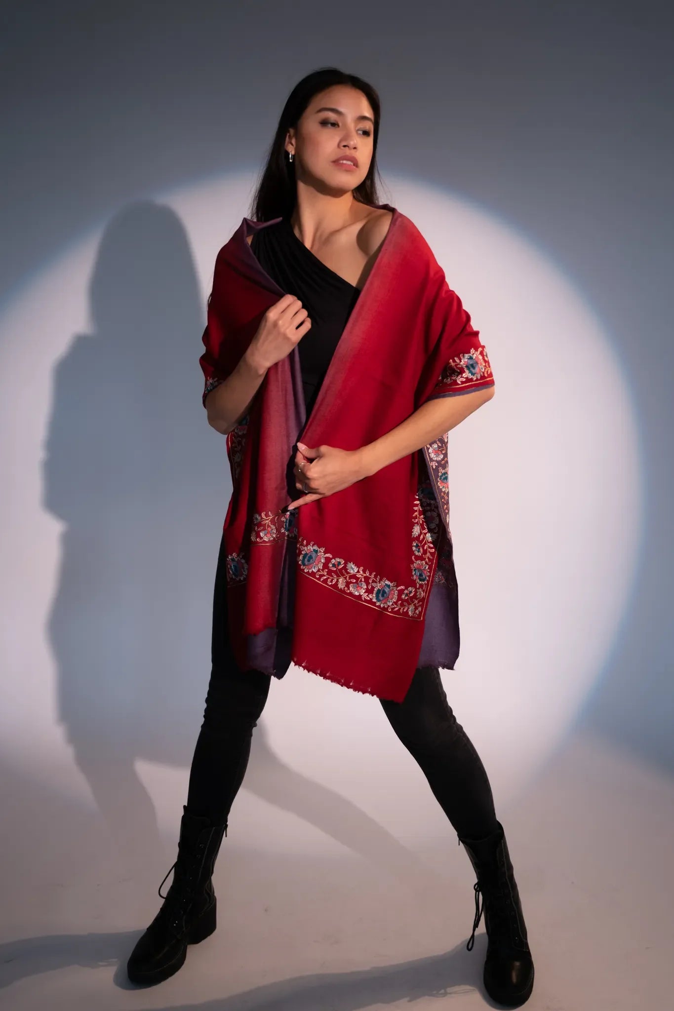 Violet Red Imperial Threads Cashmere Shawl