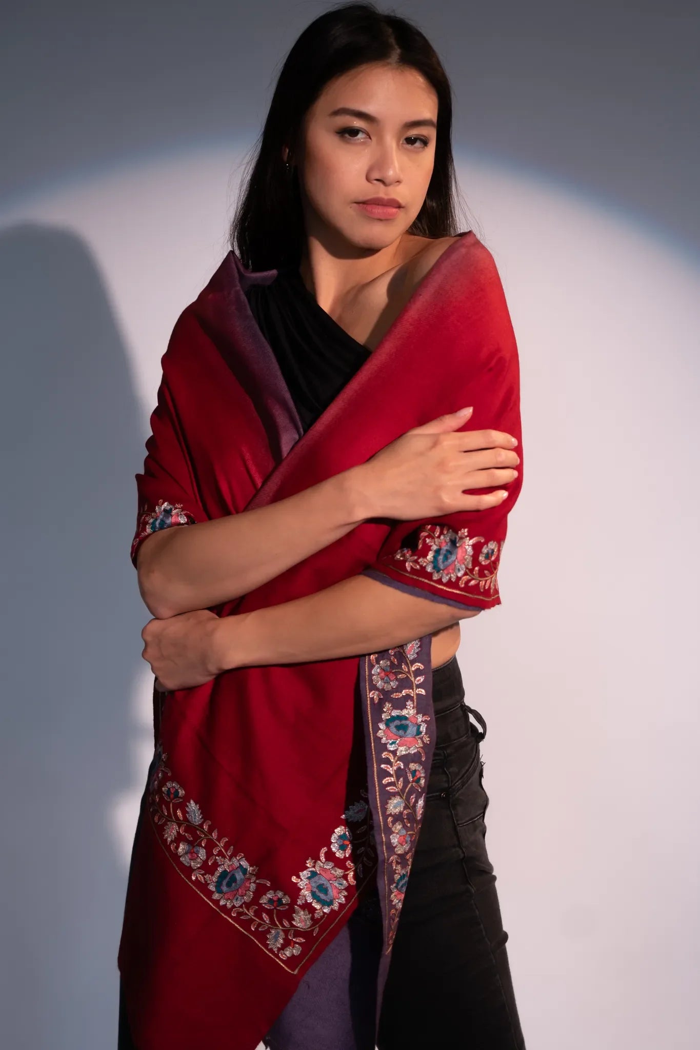 Violet Red Imperial Threads Cashmere Shawl