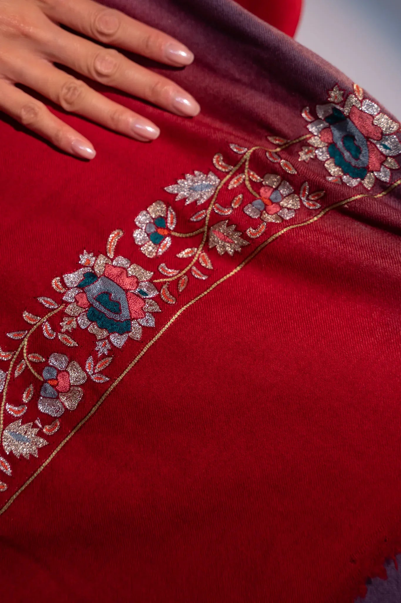 Violet Red Imperial Threads Cashmere Shawl