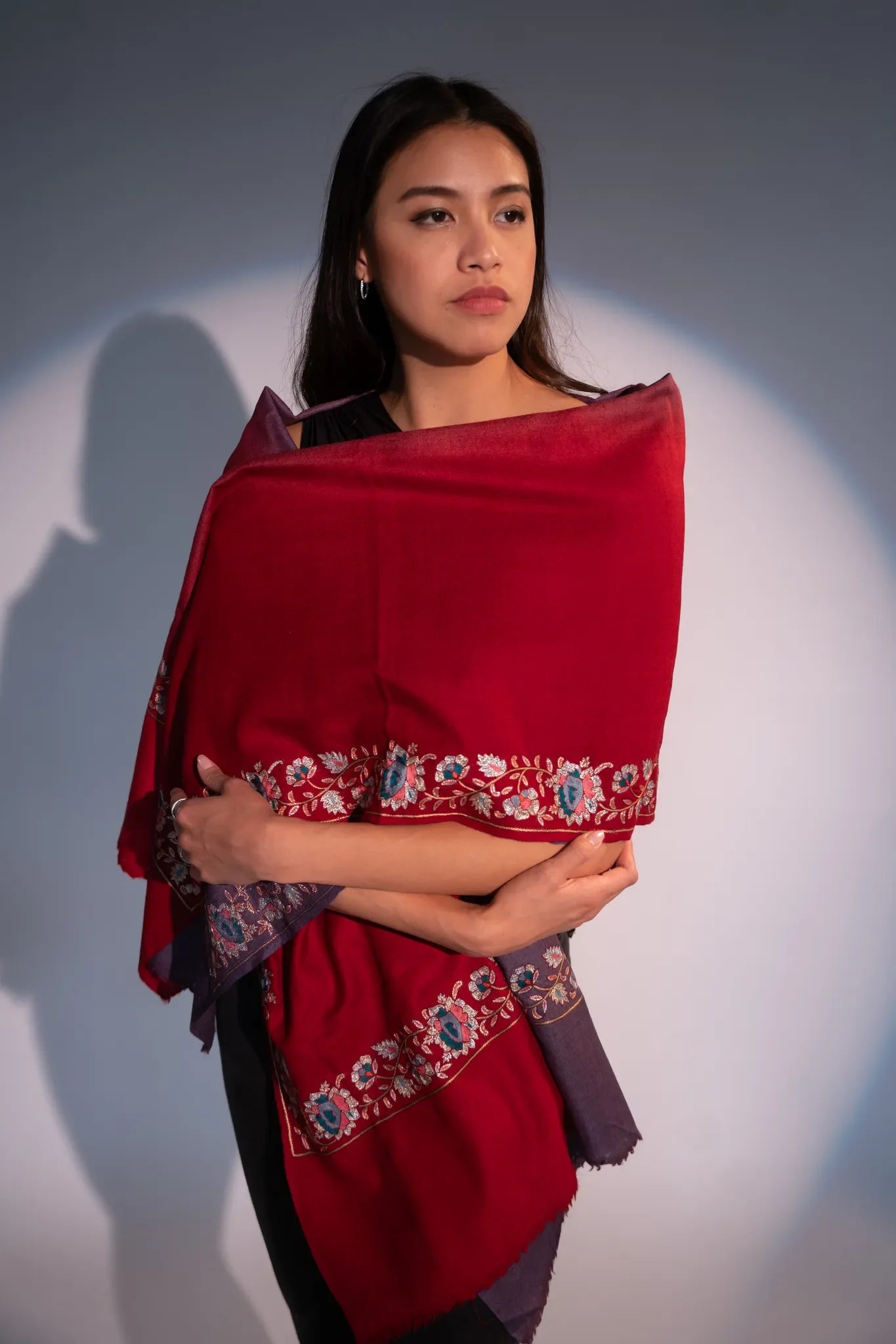 Violet Red Imperial Threads Cashmere Shawl