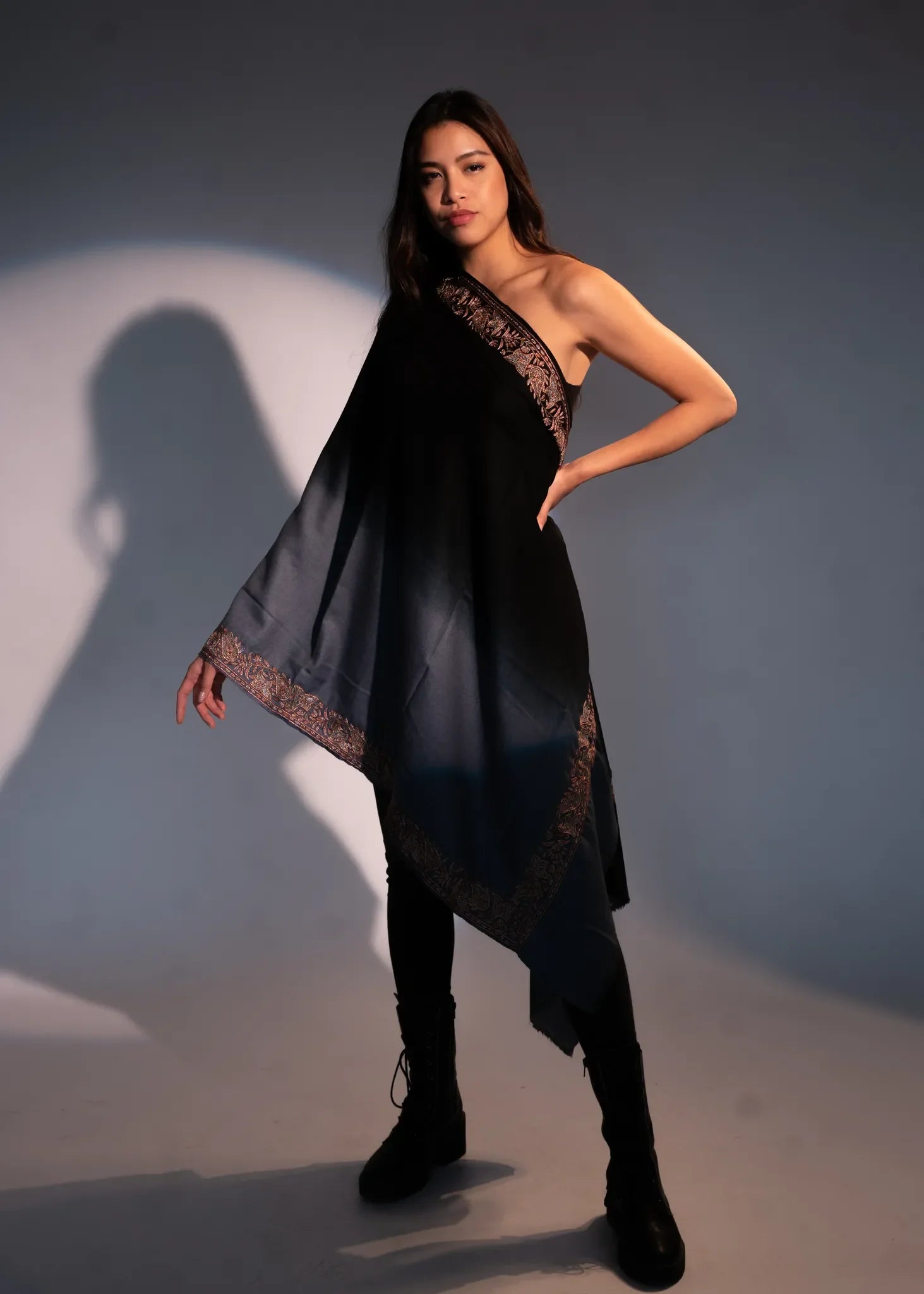 Grey Black Imperial Threads Cashmere Shawl