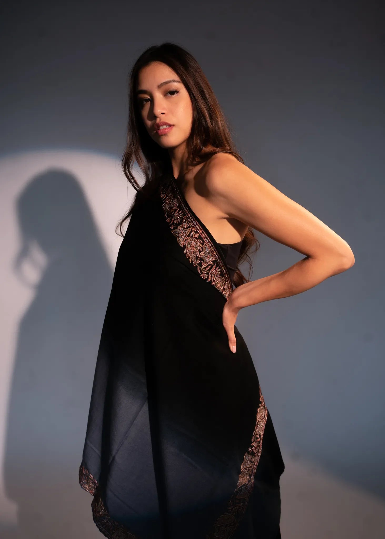 Grey Black Imperial Threads Cashmere Shawl