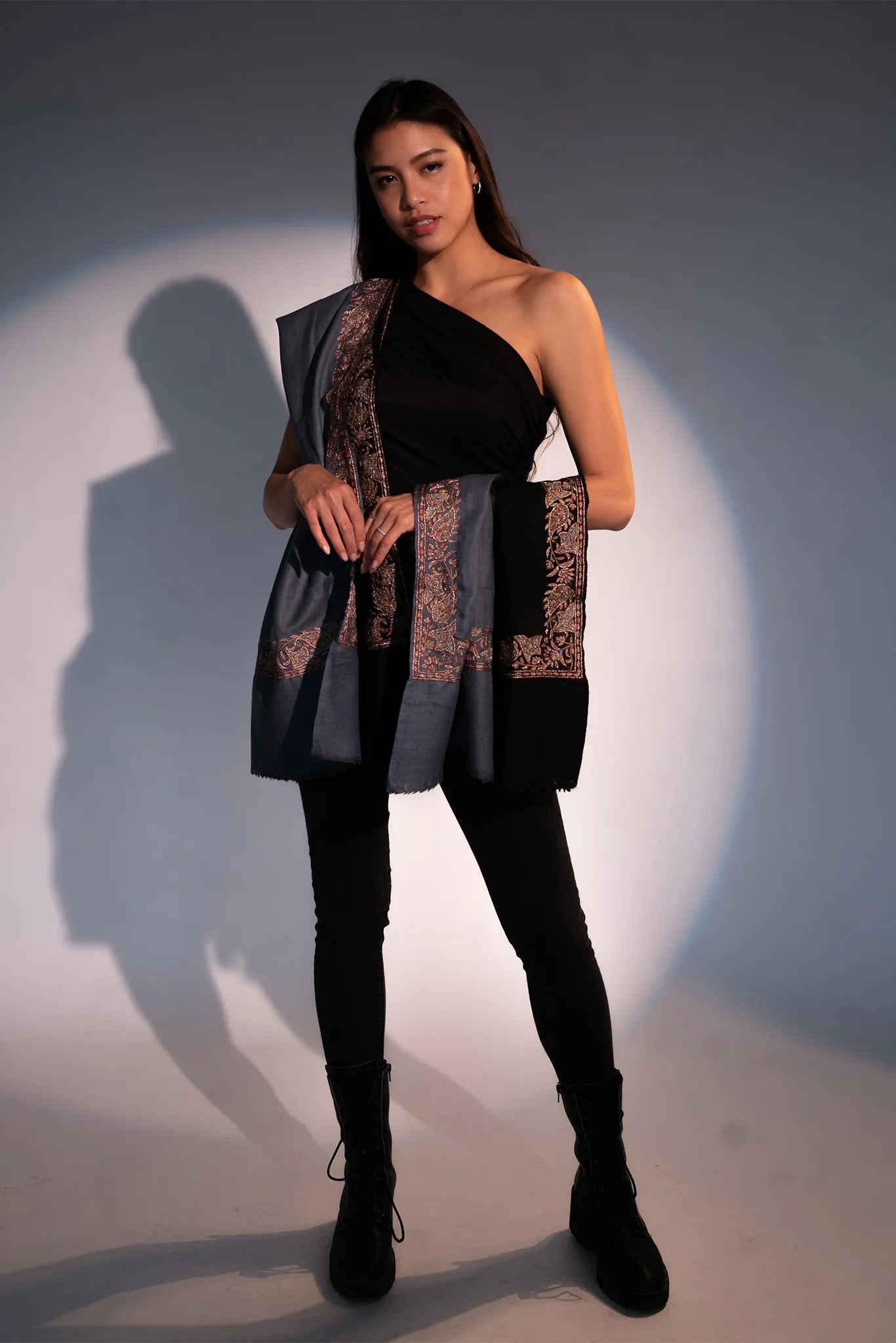 Grey Black Imperial Threads Cashmere Shawl