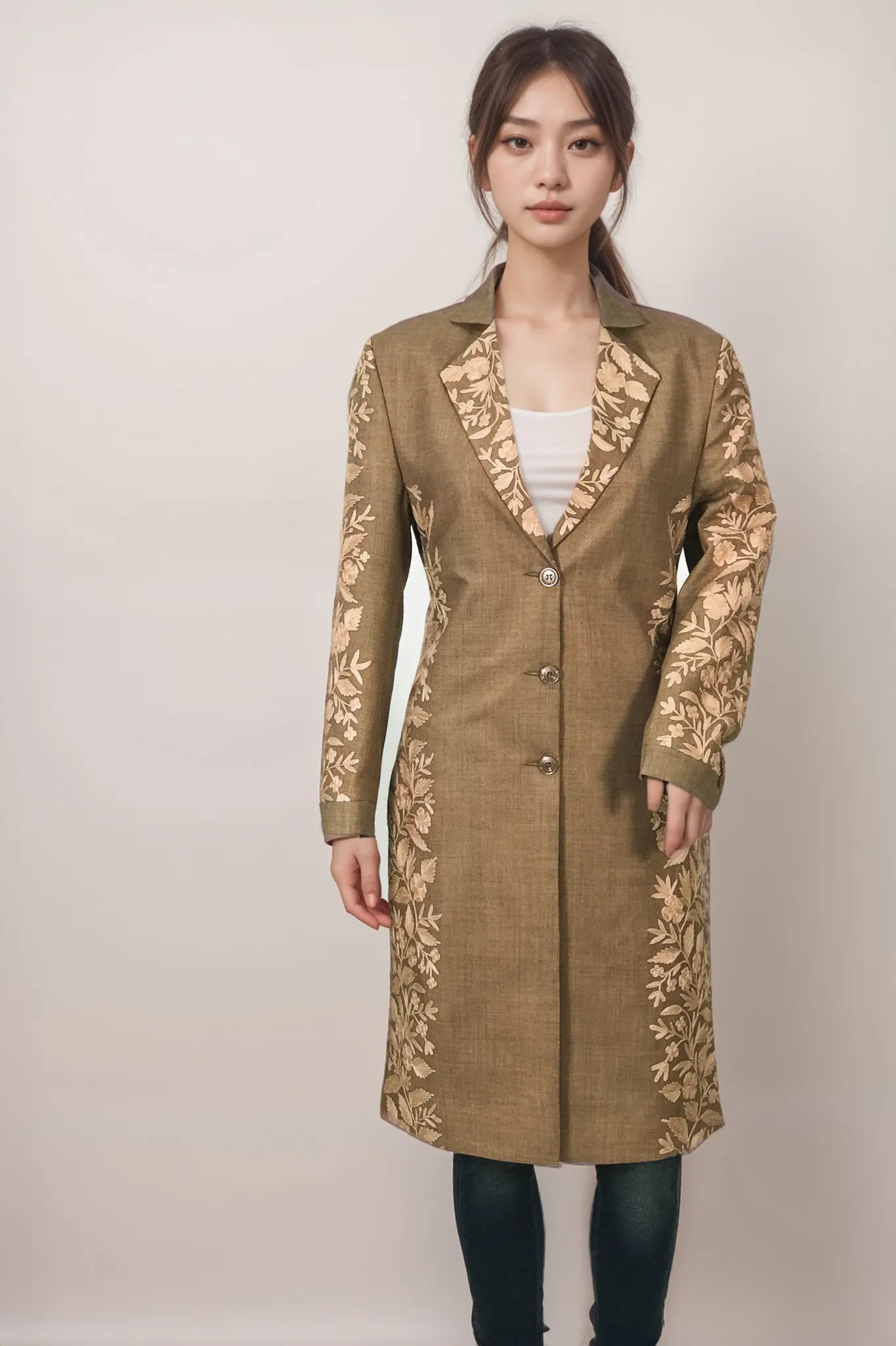 Earthy Tones Long Women Trench Coat