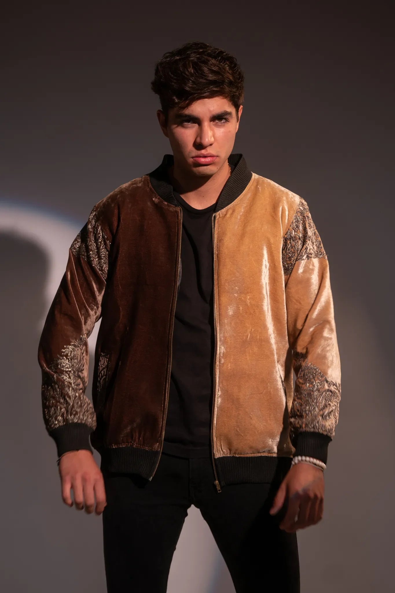 Ombré Bomber Jacket: Fawn & Brown