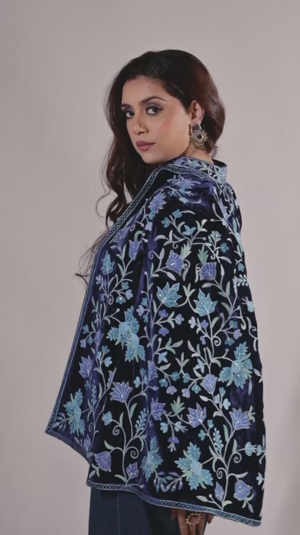 Fiora - Velvet Shrug Jacket with Aari & Sequin Work | Glancia