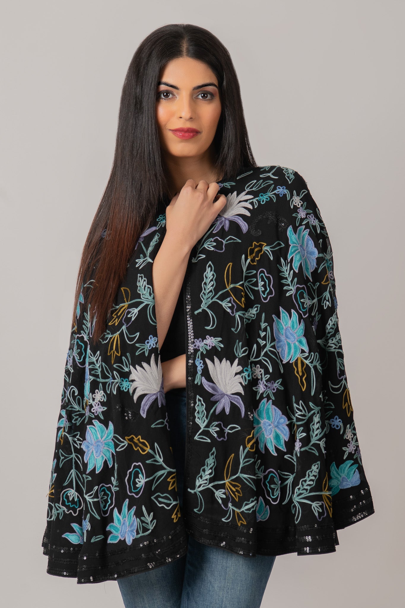 Women’s Embroidered Floral Poncho