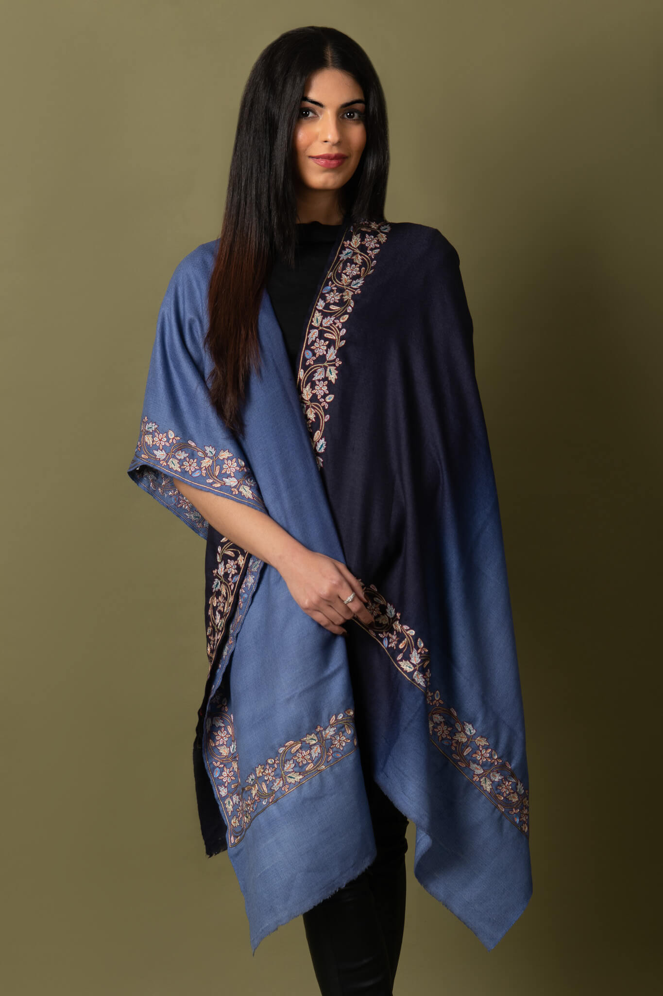 Ombre Blue Imperial Threads Pashmina Shawl