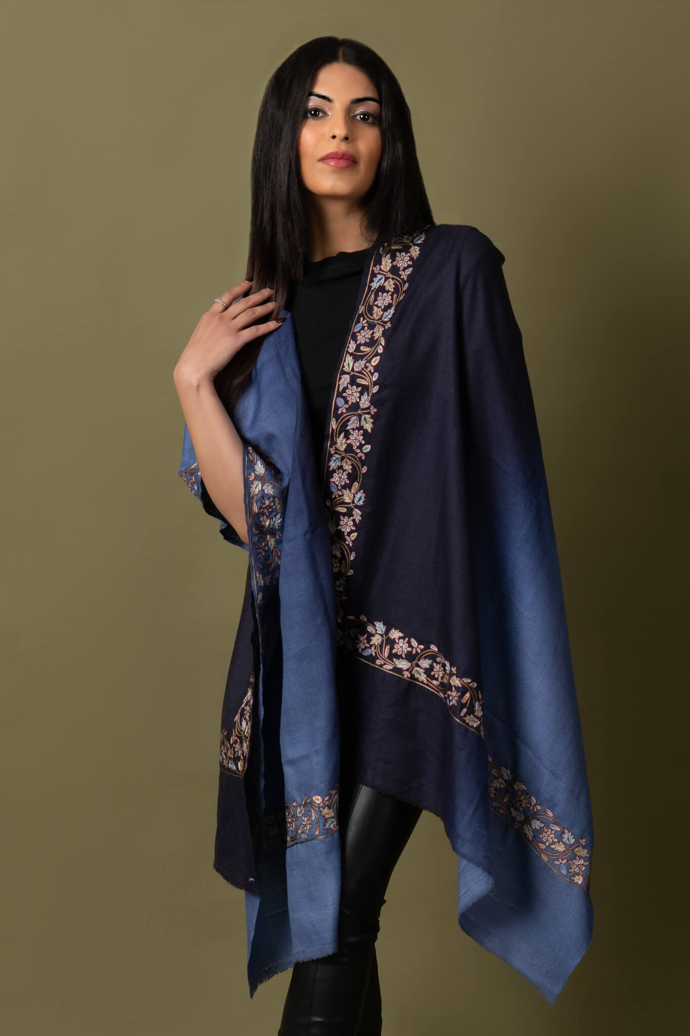 Ombre Blue Imperial Threads Pashmina Shawl